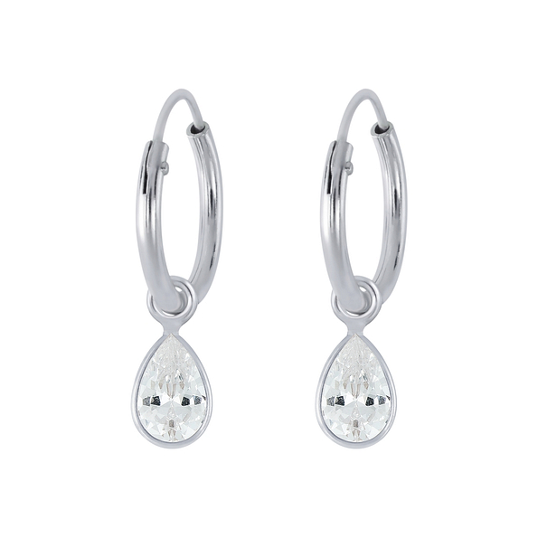Wholesale 4x6mm Pear Cubic Zirconia Sterling Silver Charm Ear Hoops - JD2451
