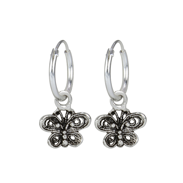 Wholesale Sterling Silver Butterfly Charm Ear Hoops - JD1659