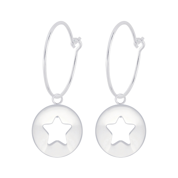 Wholesale Sterling Silver Star Charm Ear Hoops - JD7337