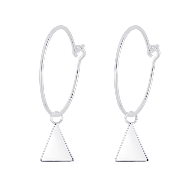 Wholesale Sterling Silver Triangle Charm Ear Hoops - JD7340