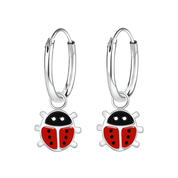Wholesale Sterling Silver Ladybug Charm Ear Hoops - JD7131