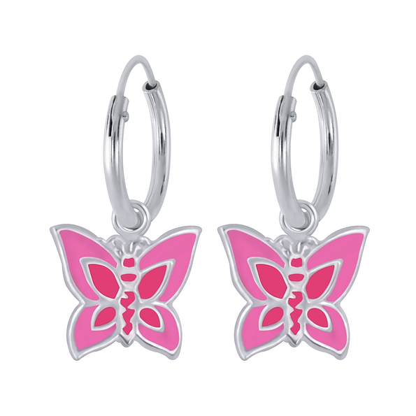 Wholesale Sterling Silver Butterfly Charm Ear Hoops - JD1888