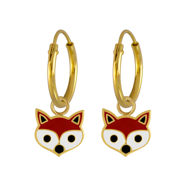 Wholesale Sterling Silver Fox Earrings Charm Hoop - JD3993