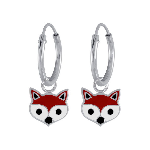 Wholesale Sterling Silver Fox Charm Ear Hoops - JD2984