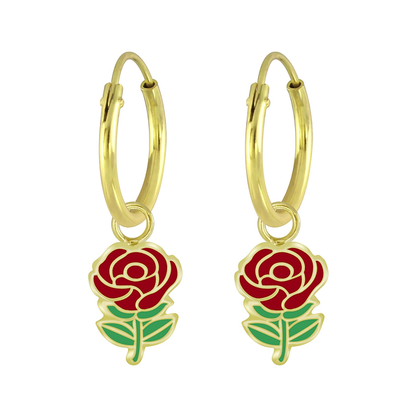 Wholesale Sterling Silver Rose Charm Ear Hoops - JD6780