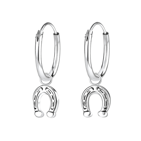 Wholesale Sterling Silver Horseshoe Charm Ear Hoops - JD5670