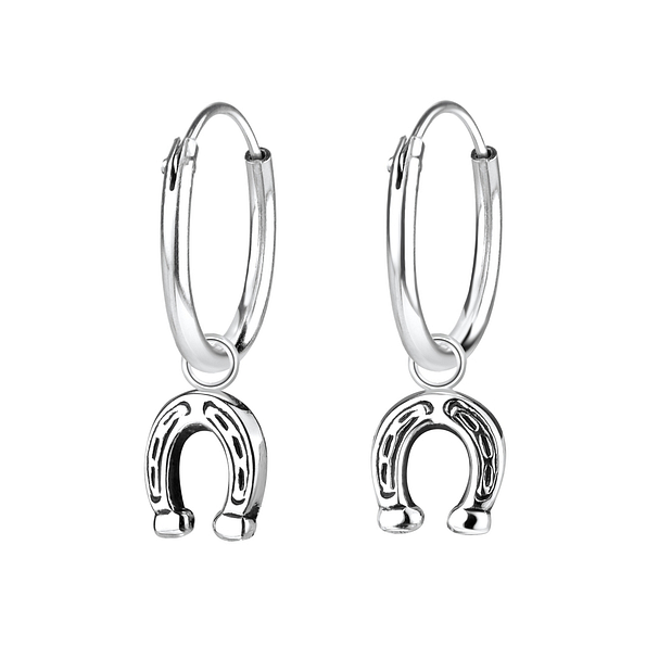 Wholesale Sterling Silver Horseshoe Charm Ear Hoops - JD5666