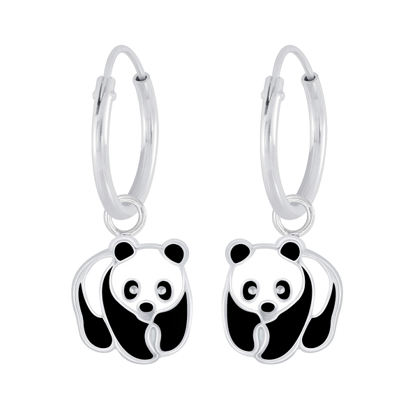 Wholesale Sterling Silver Panda Charm Ear Hoops - JD7129