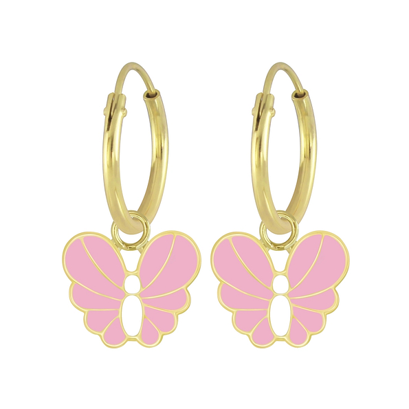 Wholesale Sterling Silver Butterfly Charm Ear Hoops - JD6766