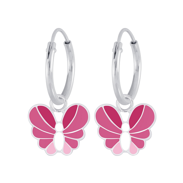 Wholesale Sterling Silver Butterfly Charm Ear Hoops - JD6345