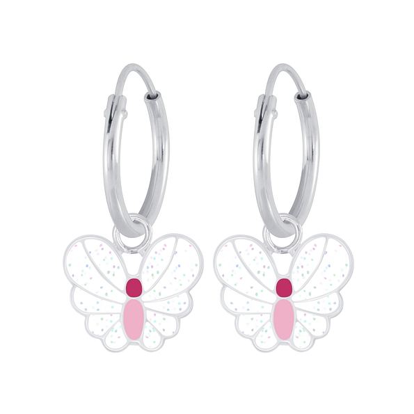 Wholesale Sterling Silver Butterfly Charm Ear Hoops - JD6268