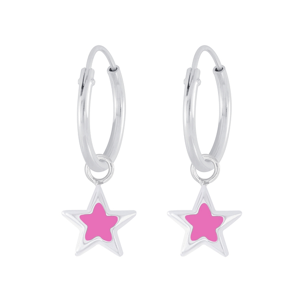 Wholesale Sterling Silver Star Charm Ear Hoops - JD5902