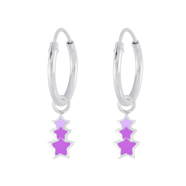 Wholesale Sterling Silver Triple Star Charm Ear Hoops - JD6220