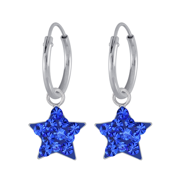 Wholesale Silver Crystal Star Charm Hoop Earrings