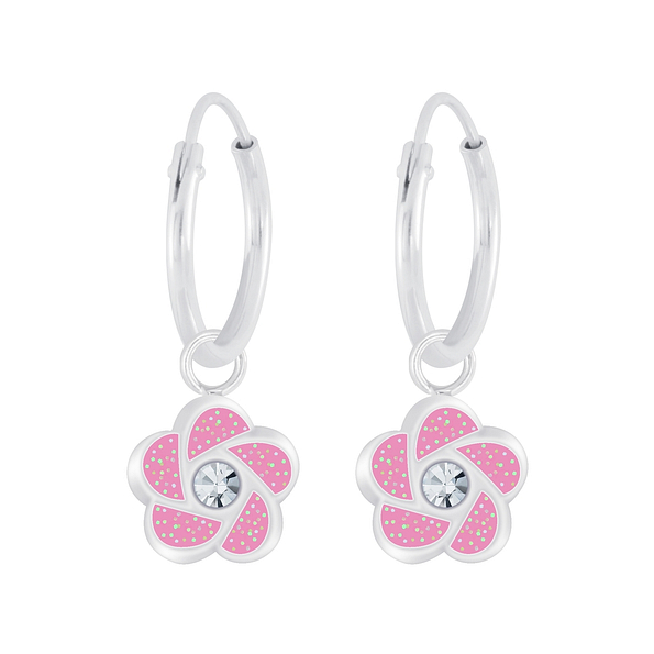 Wholesale Sterling Silver Flower Charm Ear Hoops - JD6217
