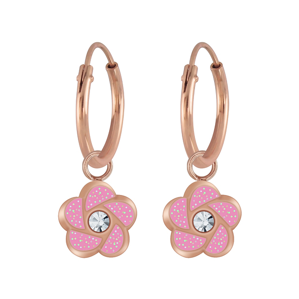 Wholesale Sterling Silver Flower Charm Ear Hoops - JD6776