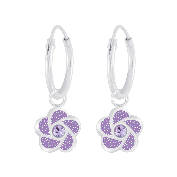 Wholesale Sterling Silver Flower Charm Ear Hoops - JD6218
