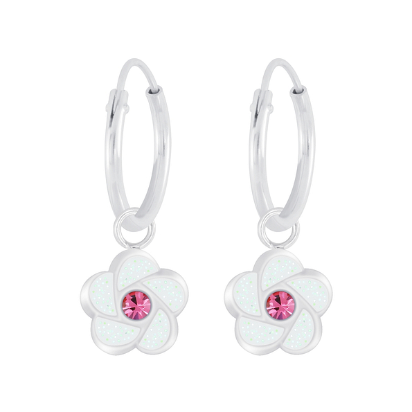 Wholesale Sterling Silver Flower Charm Ear Hoops - JD6275
