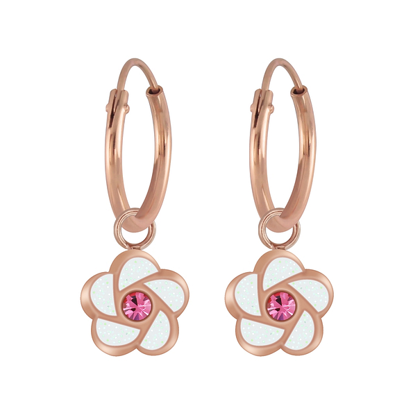 Wholesale Sterling Silver Flower Charm Ear Hoops - JD6775