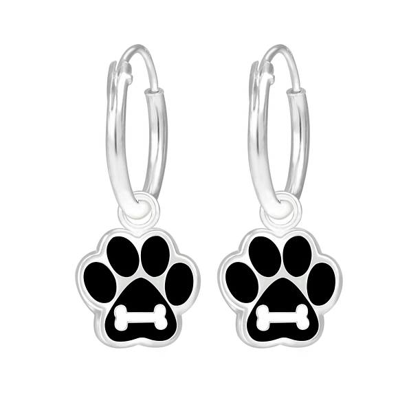 Wholesale Sterling Silver Paw Print Charm Ear Hoops - JD1844