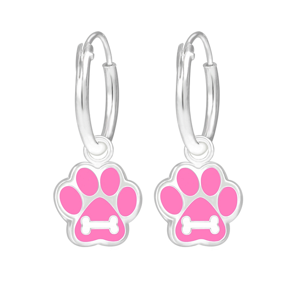 Wholesale Sterling Silver Paw Print Charm Ear Hoops - JD1842