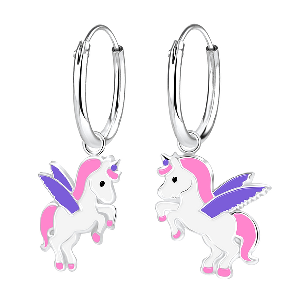 Wholesale Sterling Silver Unicorn Charm Ear Hoops - JD1946