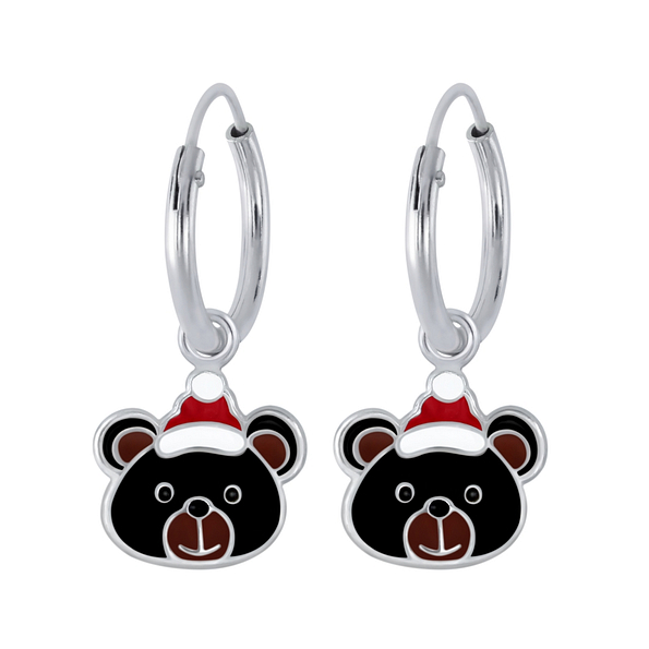 Wholesale Sterling Silver Bear Charm Ear Hoops - JD2081