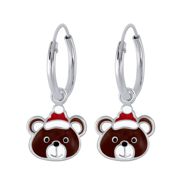Wholesale Sterling Silver Bear Charm Ear Hoops - JD2221
