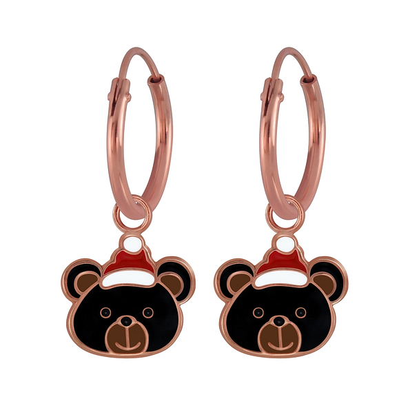 Wholesale Sterling Silver Christmas Bear Charm Ear Hoops - JD2974