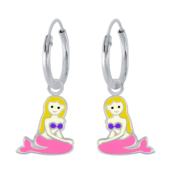 Wholesale Sterling Silver Mermaid Charm Ear Hoops - JD2097