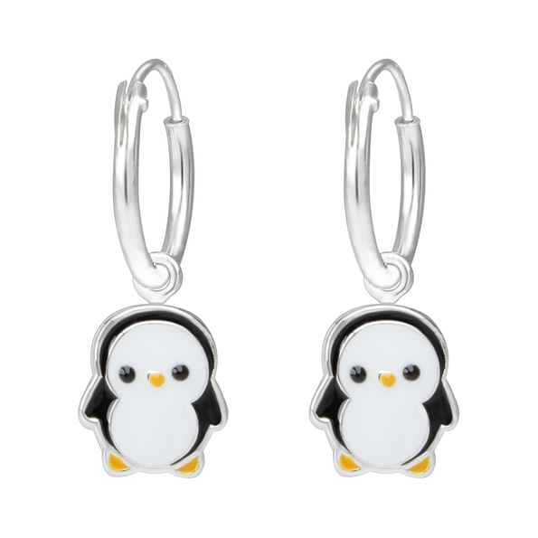 Wholesale Sterling Silver Penguin Charm Ear Hoops - JD1986