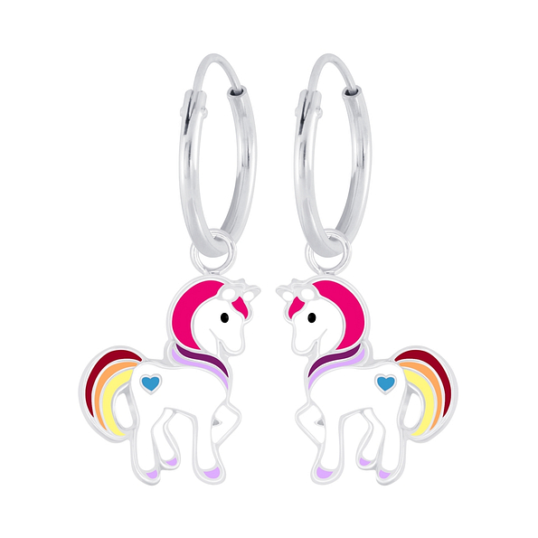 Wholesale Sterling Silver Unicorn Charm Ear Hoops - JD6708