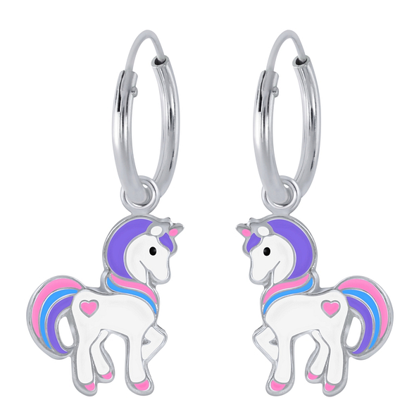 Wholesale Sterling Silver Unicorn Charm Ear Hoops - JD1955