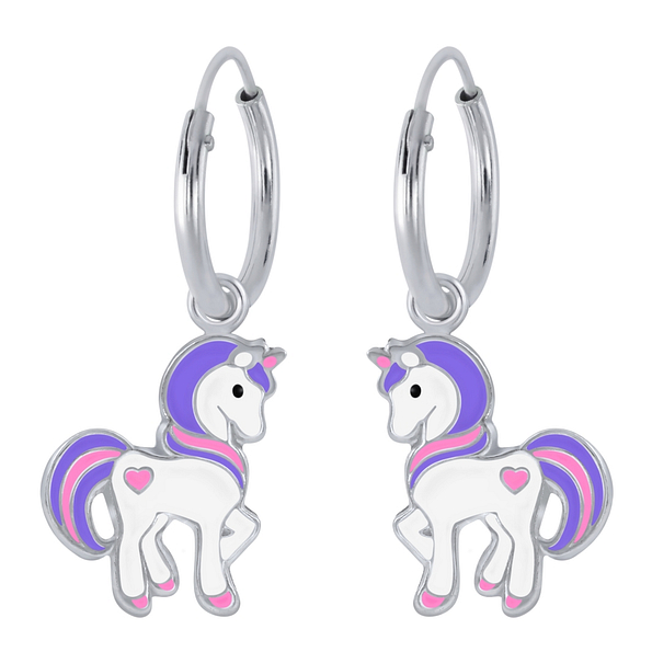 Wholesale Sterling Silver Unicorn Charm Ear Hoops - JD1956