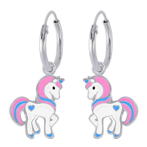 Wholesale Sterling Silver Unicorn Charm Ear Hoops - JD1988