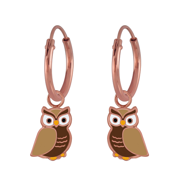 Wholesale Sterling Silver Owl Charm Ear Hoops - JD3001
