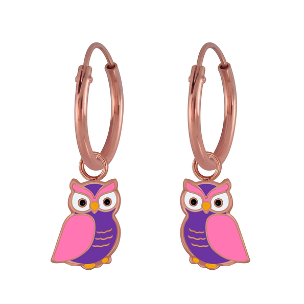 Wholesale Sterling Silver Owl Charm Ear Hoops - JD3007