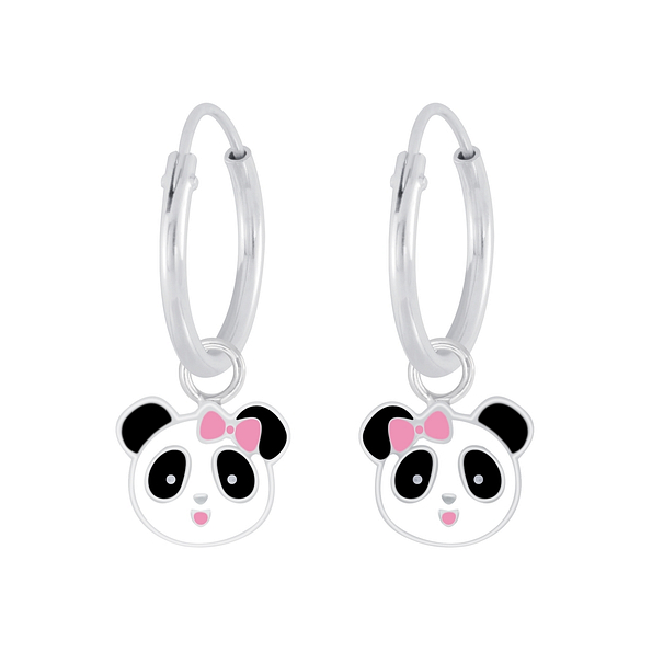 Wholesale Sterling Silver Panda Charm Ear Hoops - JD1991