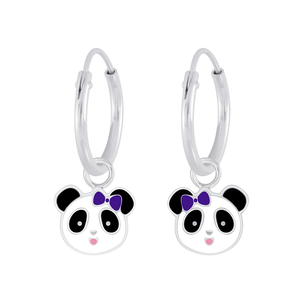 Wholesale Sterling Silver Panda Charm Ear Hoops - JD1936