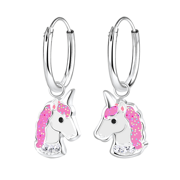 Wholesale Sterling Silver Unicorn Charm Ear Hoops - JD2947