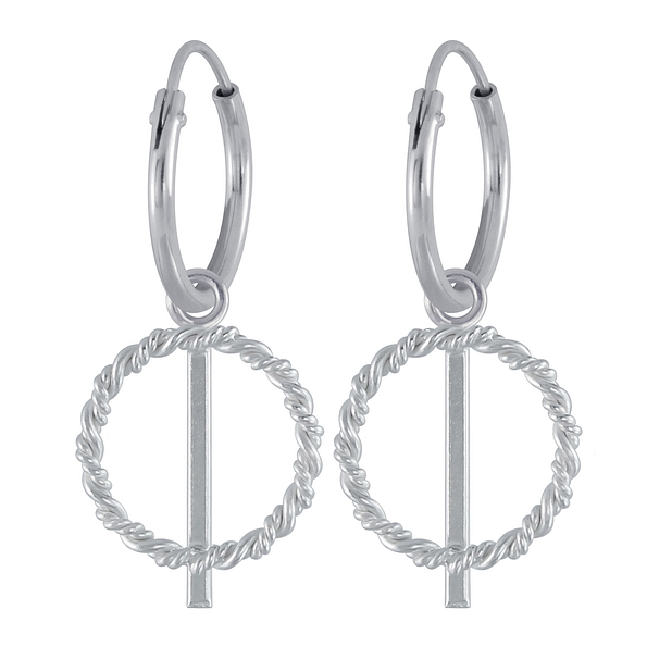 Wholesale Sterling Silver Twisted Circle Charm Ear Hoops - JD3022