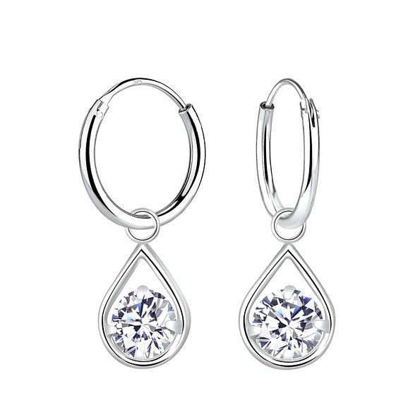 Wholesale Sterling Silver Tear Drop Charm Hoop Earring - JD4058