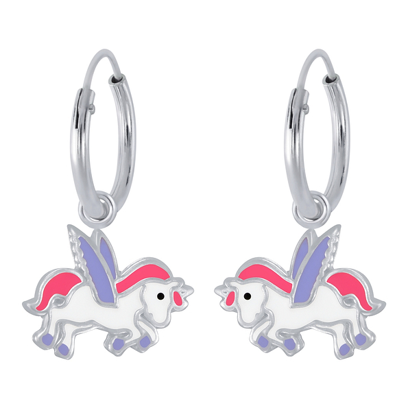 Wholesale Sterling Silver Winged Unicorn Charm Ear Hoops - JD2344