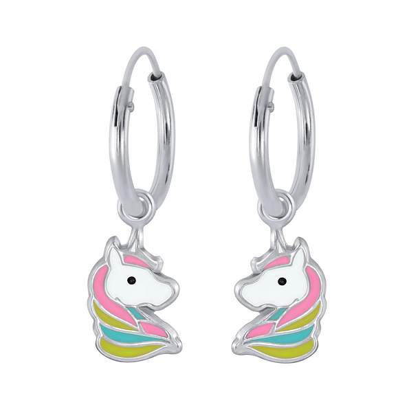 Wholesale Sterling Silver Unicorn Charm Ear Hoops - JD2353