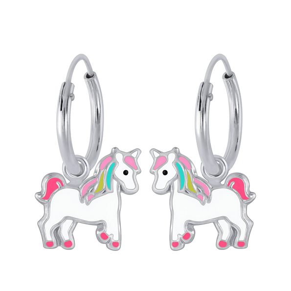 Wholesale Sterling Silver Unicorn Charm Ear Hoops - JD2389