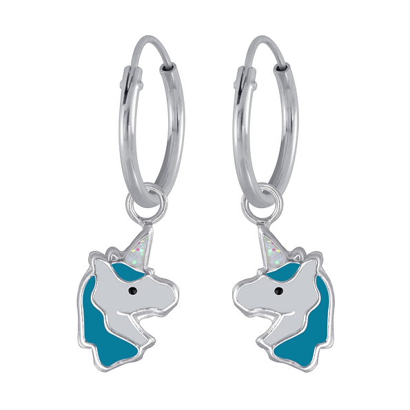 Wholesale Sterling Silver Unicorn Charm Ear Hoops - JD2952