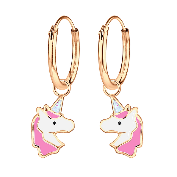 Wholesale Sterling Silver Unicorn Charm Ear Hoops - JD2960