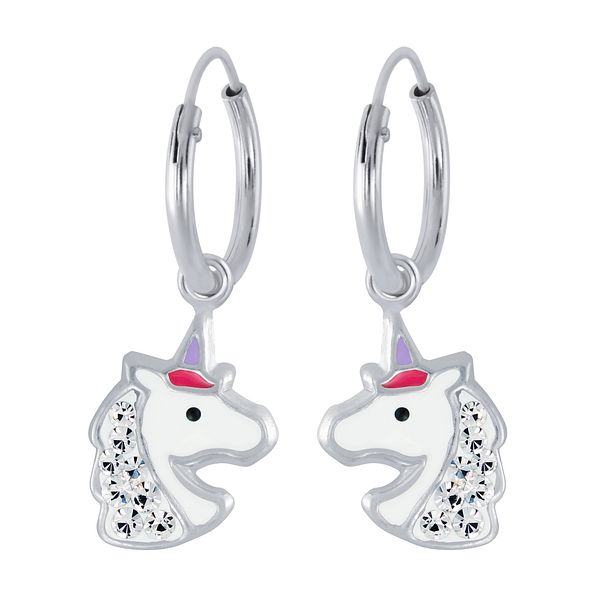 Wholesale Sterling Silver Unicorn Charm Ear Hoops - JD2498