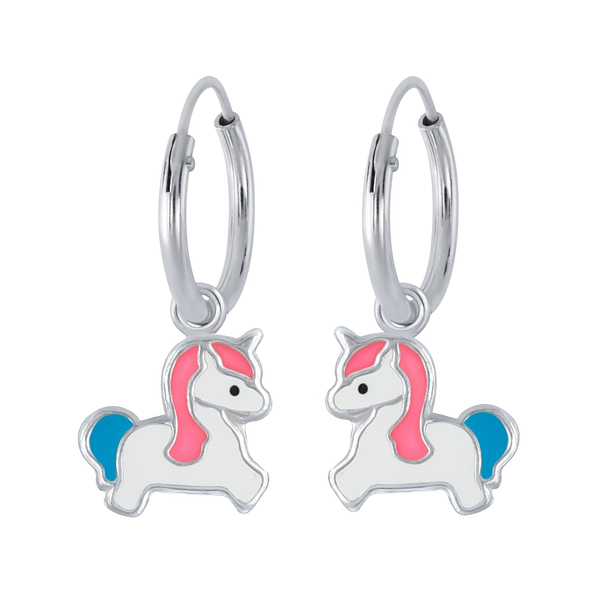 Wholesale Sterling Silver Unicorn Charm Ear Hoops - JD2376