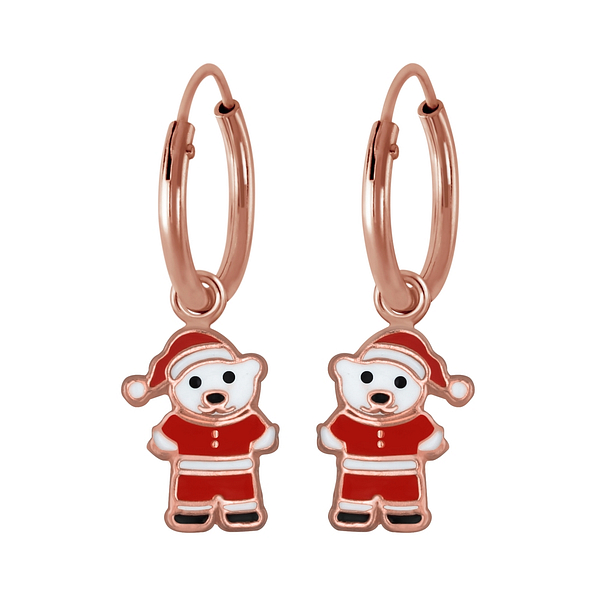 Wholesale Sterling Silver Santa Bear Charm Ear Hoops - JD2372